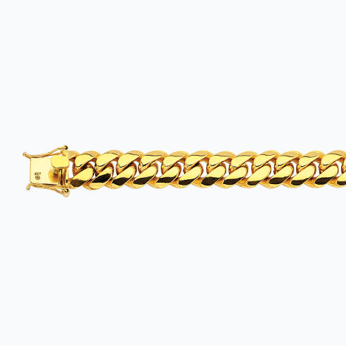 14K 15MM YELLOW GOLD SOLID MIAMI CUBAN 7 CHAIN BRACELET"