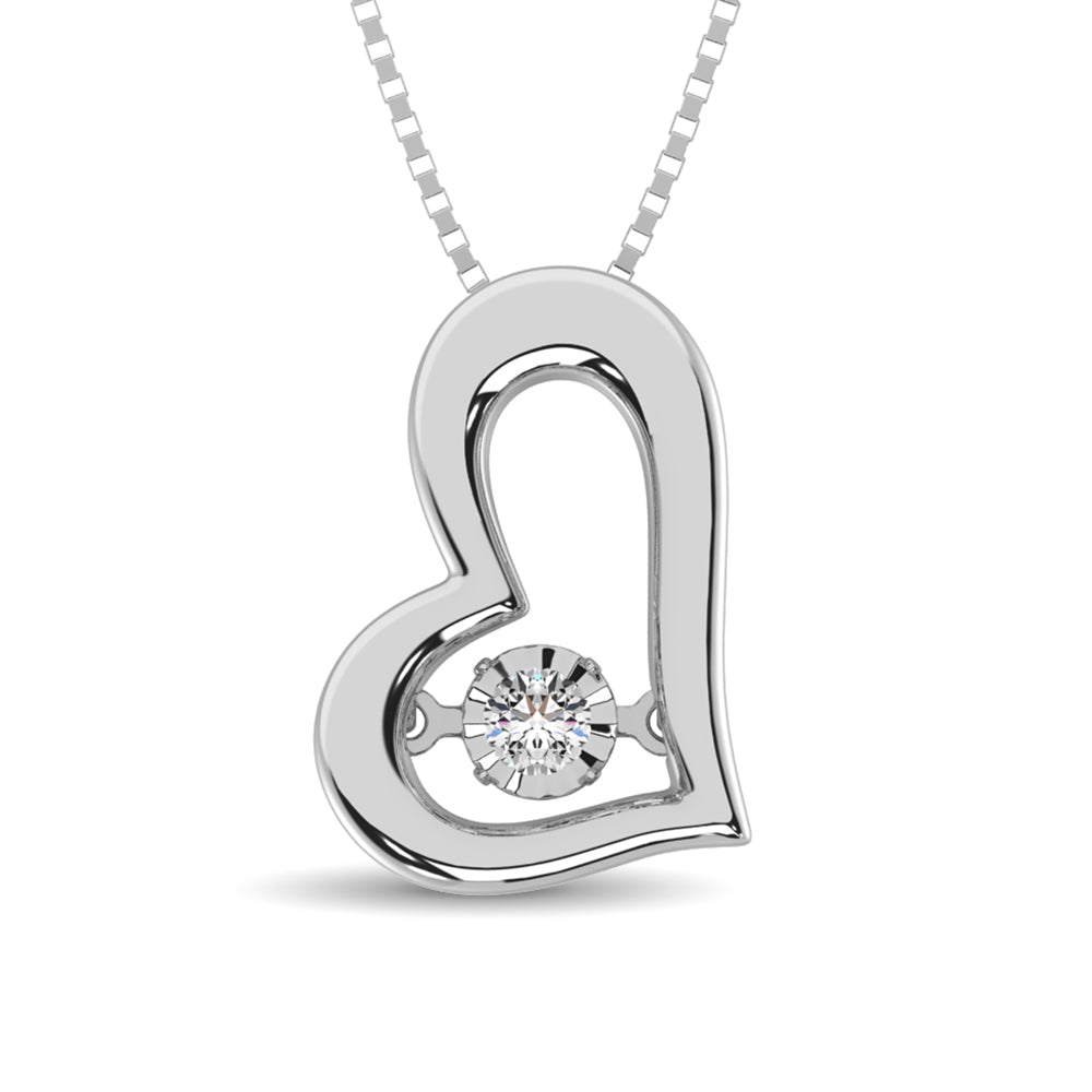 Sterling Silver 1/20 Ct.Tw.Moving Diamond Heart Pendant