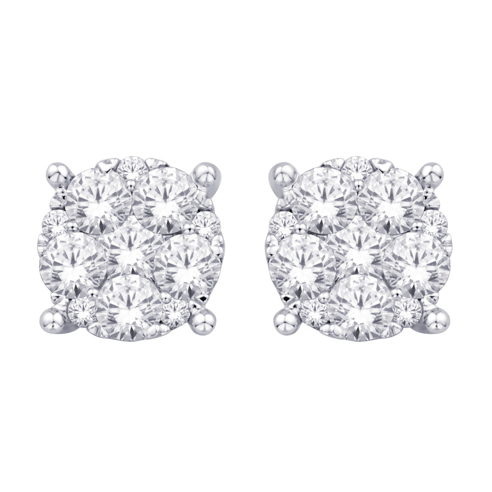 14K White Gold 1 Ct.Tw. Diamond Flower Stud Earrings - thediamondsq