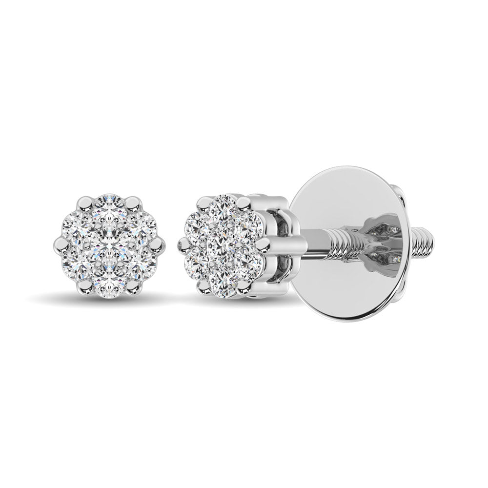 14K White Gold 1/3 Ct.Tw. Diamond Flower Studs Earrings