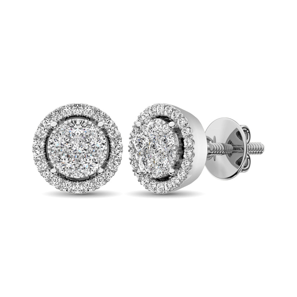 14K White Gold 1/2 Ct.Tw. Diamond Flower Stud Earrings - thediamondsq