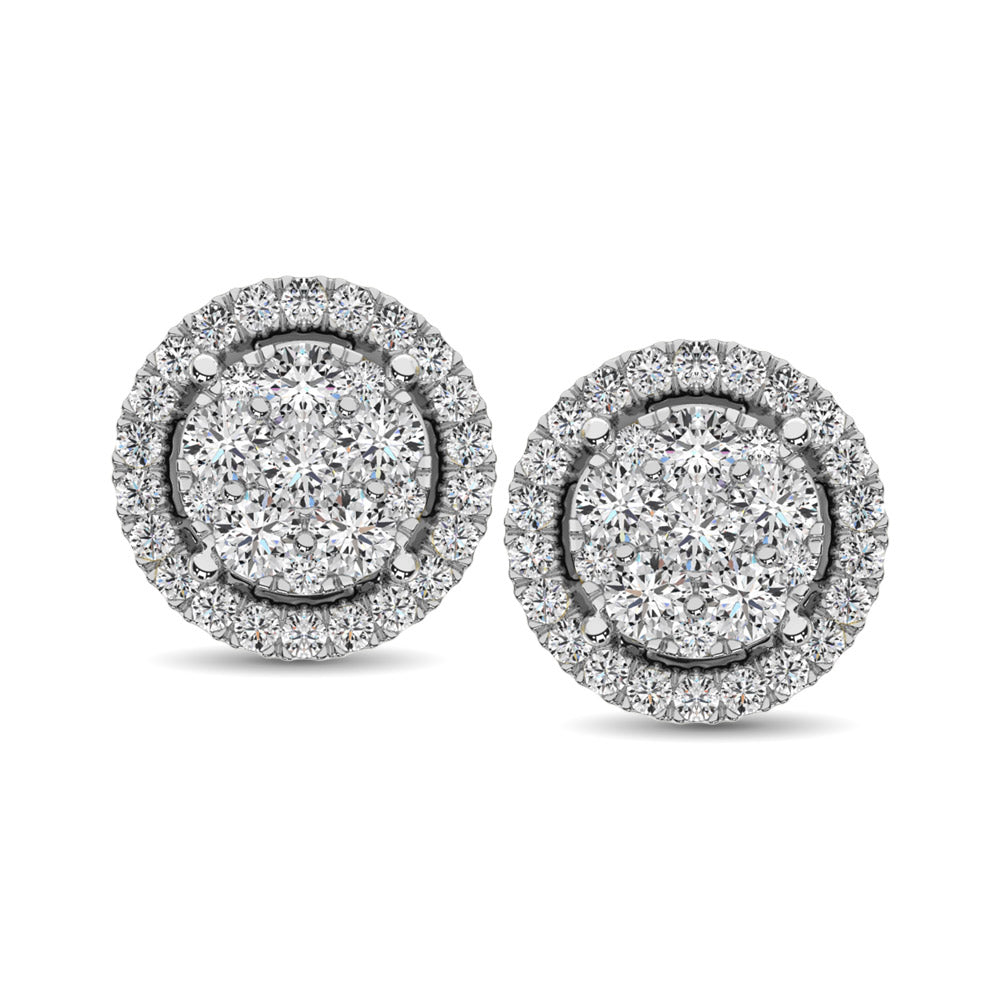 14K White Gold 1/2 Ct.Tw. Diamond Flower Stud Earrings - thediamondsq