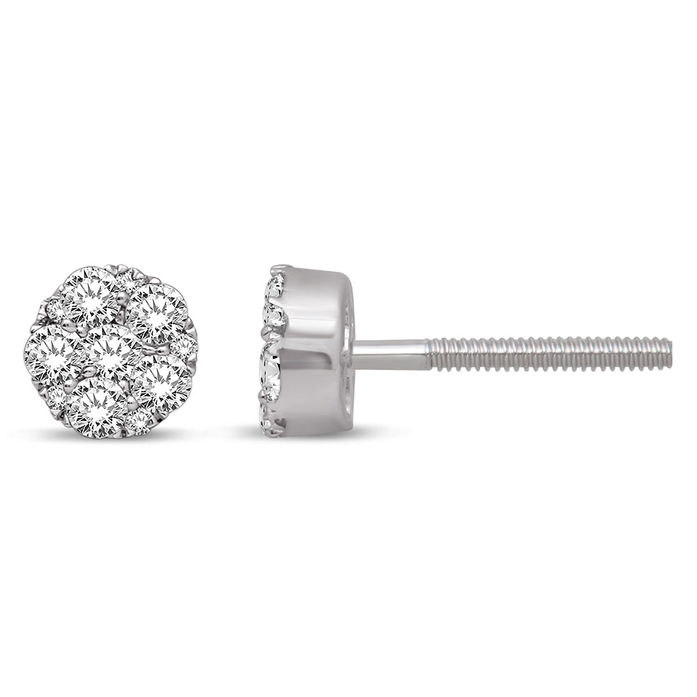 14K White Gold 2/5 Ct.Tw. Diamond Flower Stud Earrings - thediamondsq