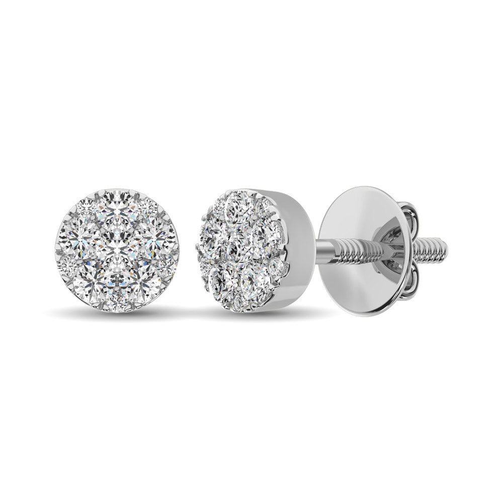 14K White Gold 3/4 Ct.Tw. Diamond Flower Stud Earrings - thediamondsq