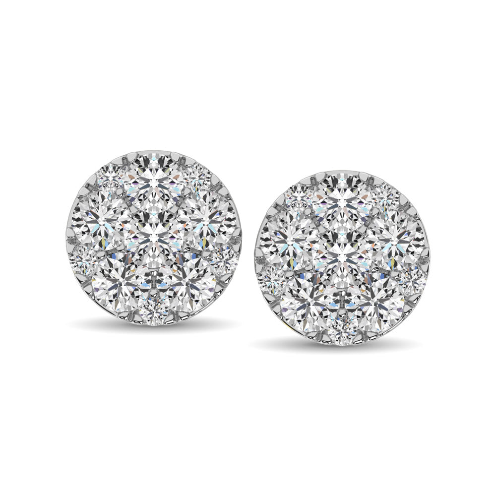 14K White Gold 3/4 Ct.Tw. Diamond Flower Stud Earrings - thediamondsq