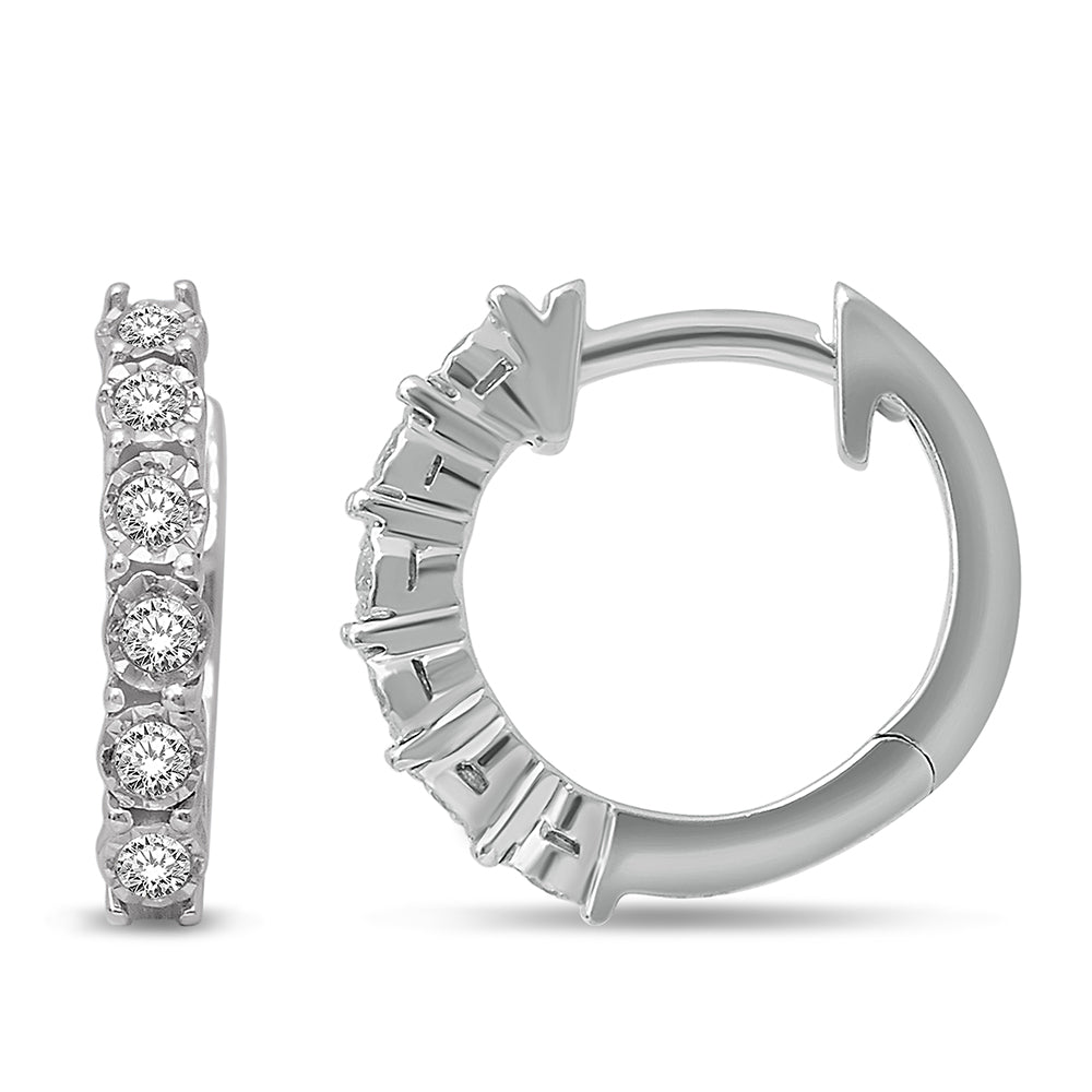 14K White Gold 1/5 Ct.Tw.Diamond Huggie Earrings - thediamondsq