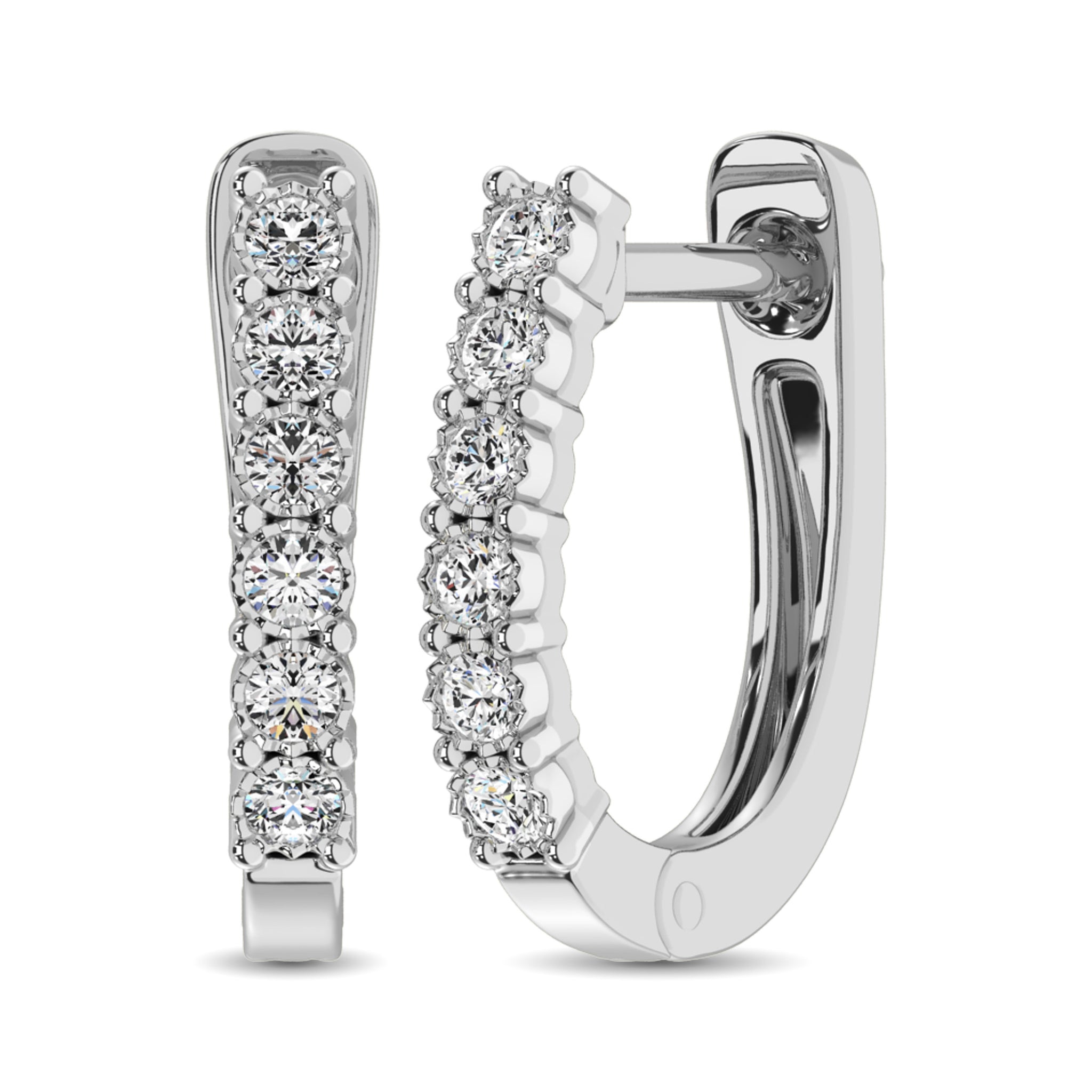 14K White Gold 1/5 Ct.Tw.Diamond Hoop Earrings