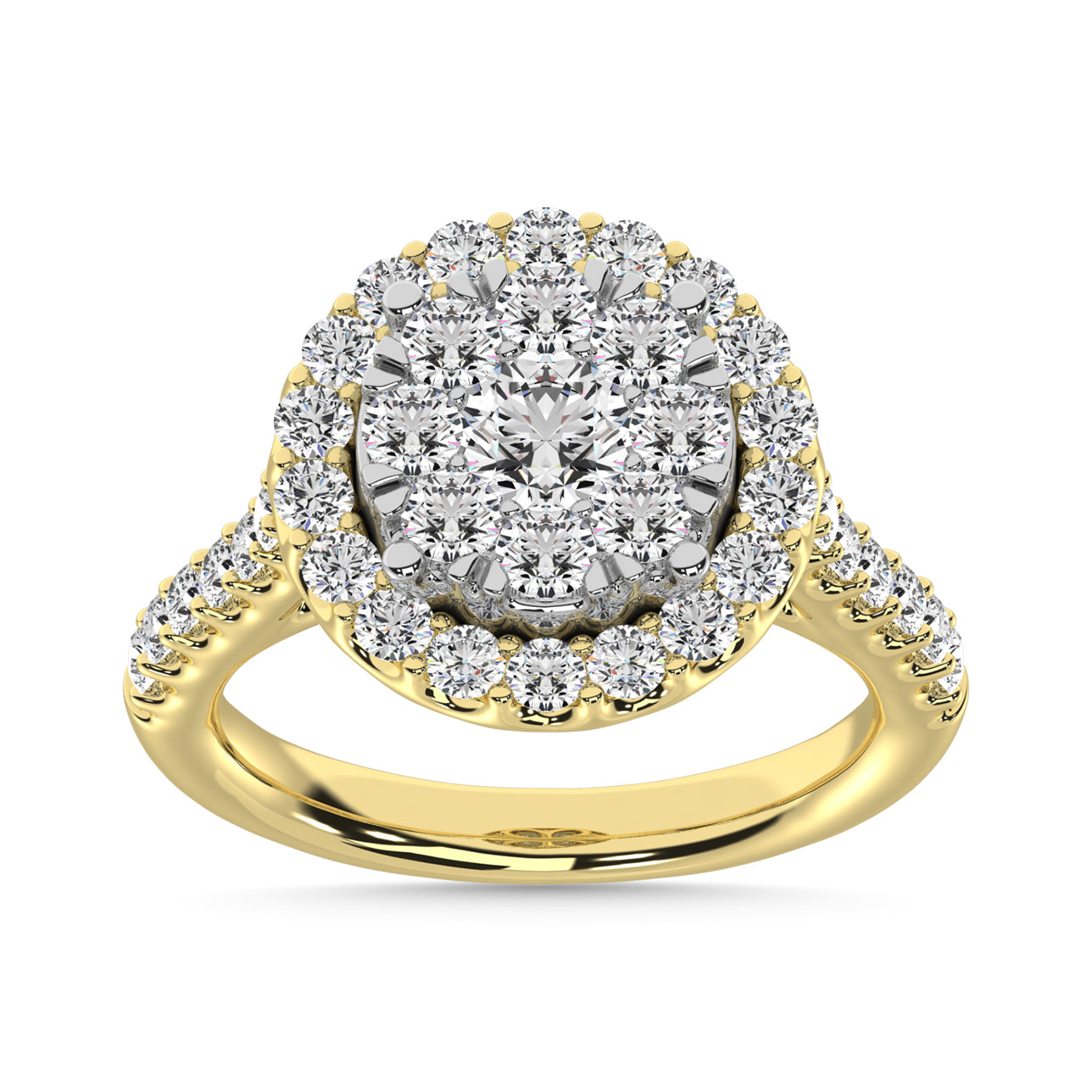 Diamond 1 Ct.Tw. Engagement Ring With Center Flower White Gold touch in 14K Yellow Gold