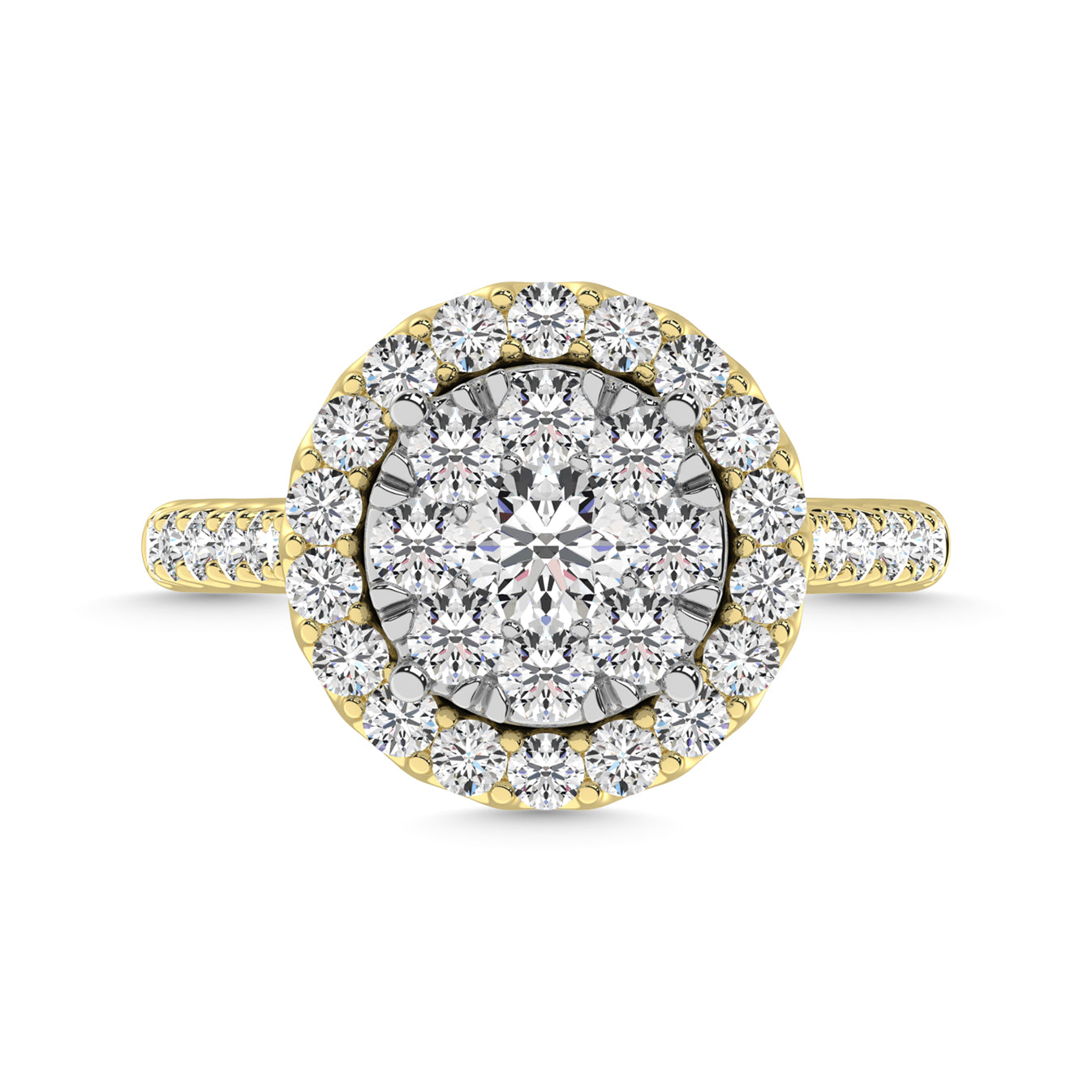 Diamond 1 Ct.Tw. Engagement Ring With Center Flower White Gold touch in 14K Yellow Gold