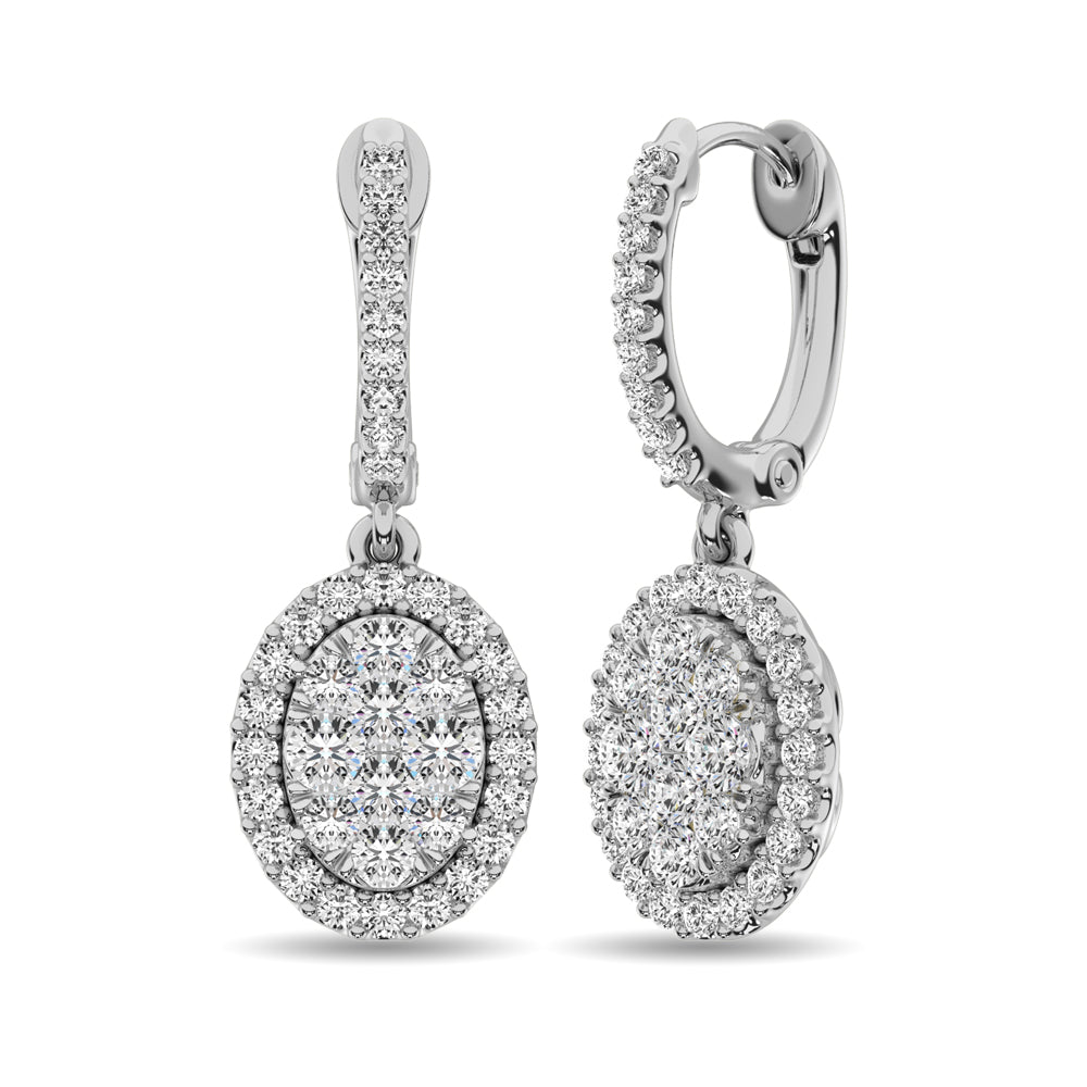 14K White Gold  1 1/2 Ctw Diamond Drop Earrings