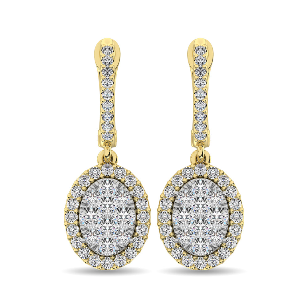 14K Yellow Gold  1 1/2 Ctw Diamond Drop Earrings