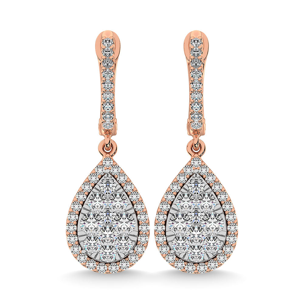 Diamond 3/4 Ct.Tw. Cluster Earrings in 14K Rose Gold