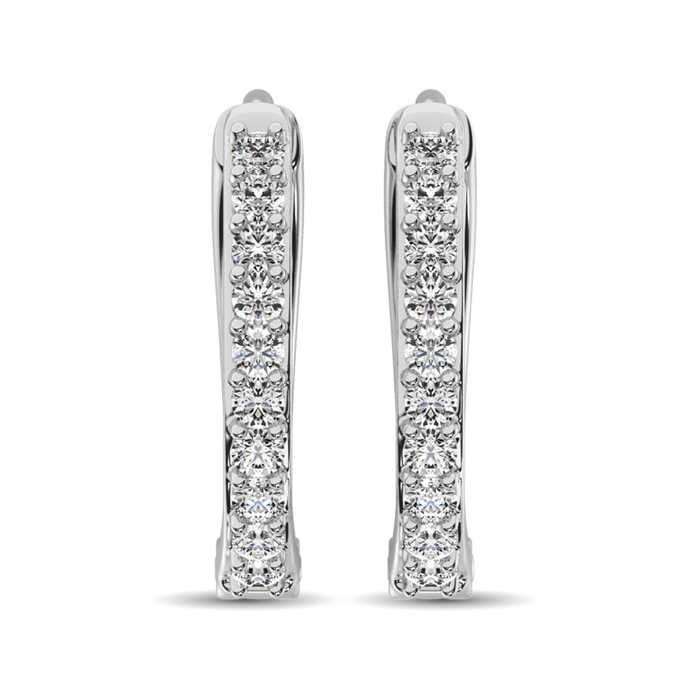 10K White Gold 1/3 Ctw Diamond Hoop Earrrings