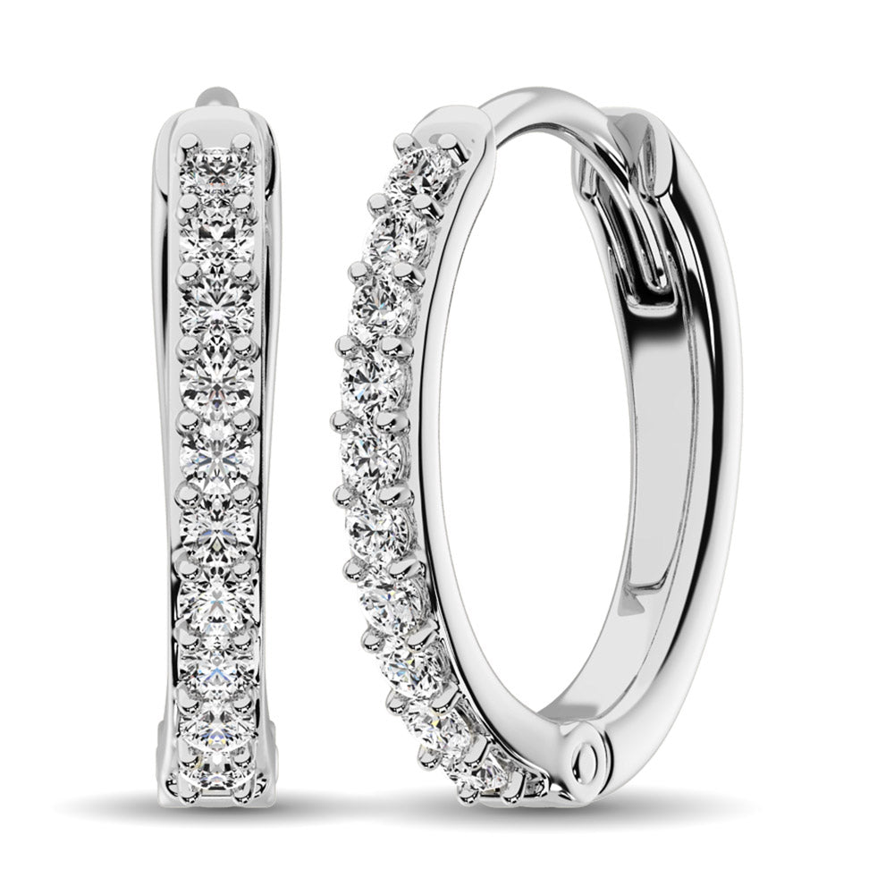 10K White Gold 1/3 Ctw Diamond Hoop Earrrings