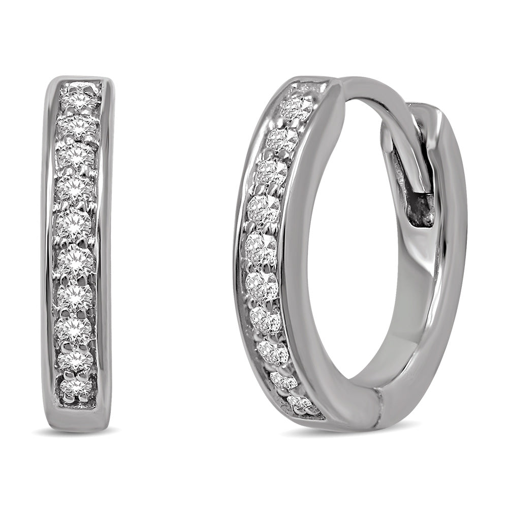 10K White Gold 1/5 Ctw Diamond Hoop Earrrings