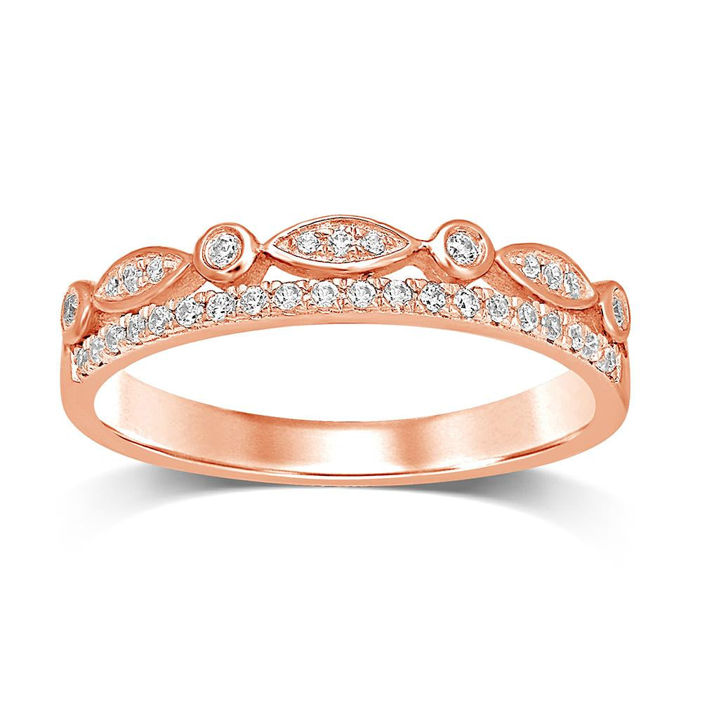 10k Rose Gold 1/6 Ct.Tw.Diamond Stackable Band - thediamondsq