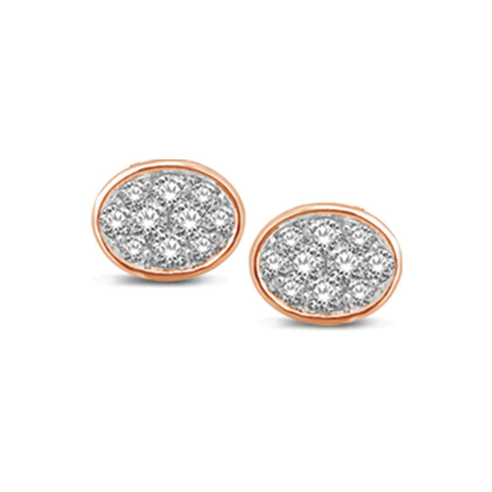 14K Rose Gold 1/5 Ctw Diamond Oval Shape Flower Stud Earrings