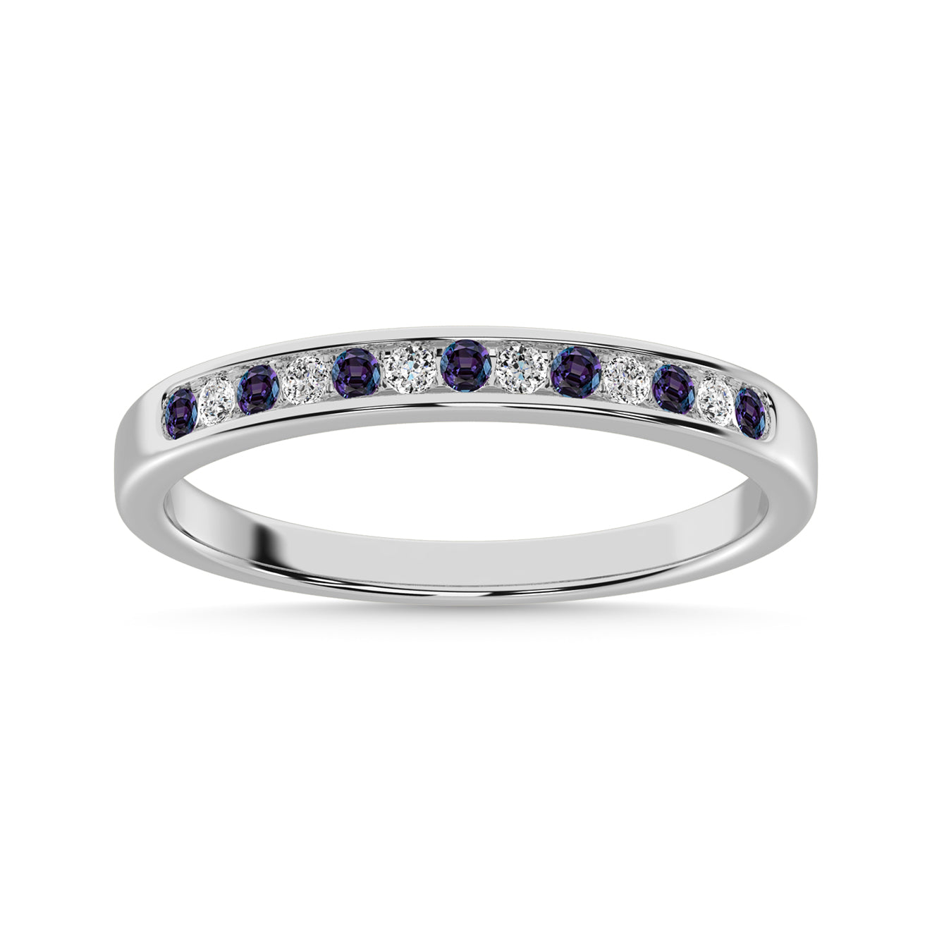 Synthetic Alexedrite and Alternate Diamond 1/5 Ct.Tw. Ladies Machine Band in 14K White Gold