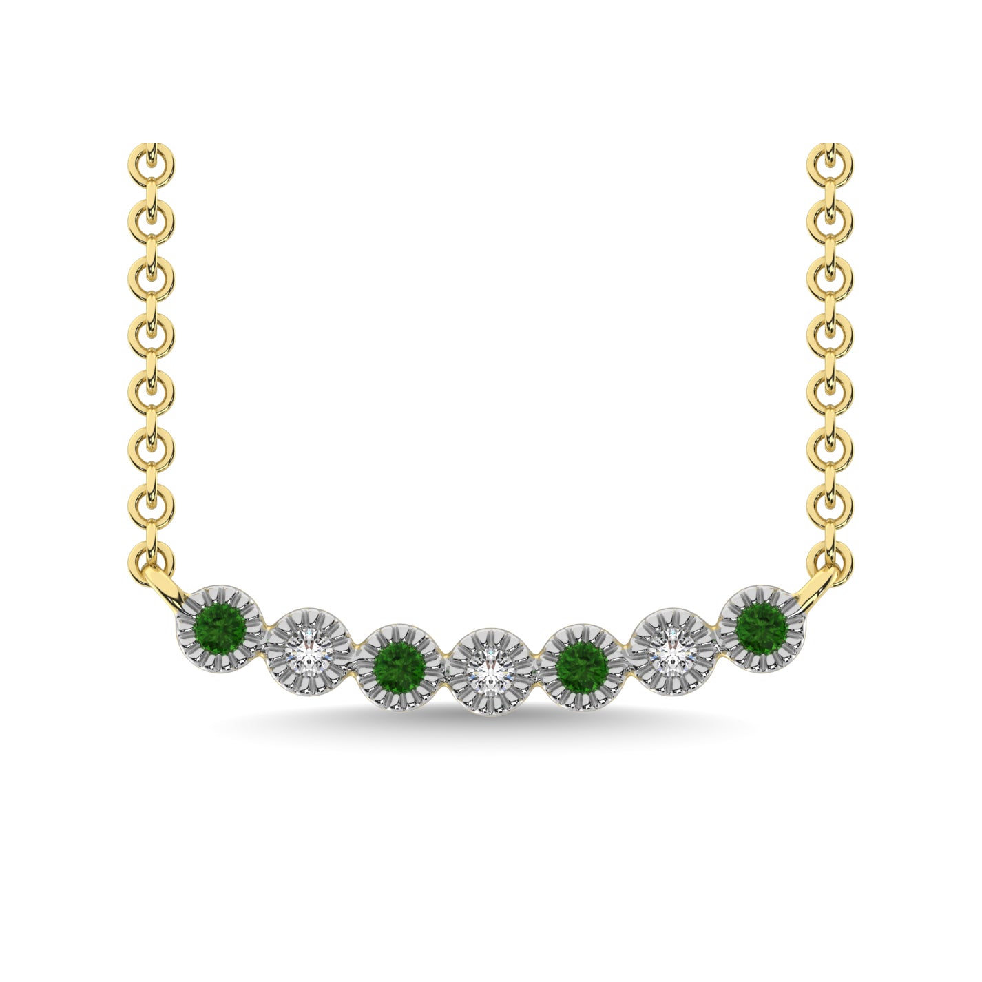 10K Yellow Gold 1/10 Ctw Diamond & Round Tsavorite Necklace