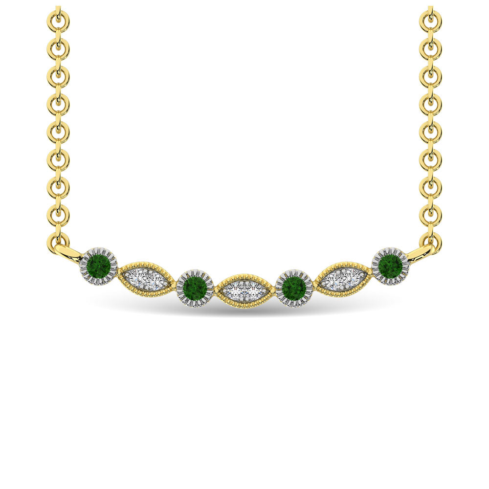 Diamond 1/10 Ct.Tw. And Tsaverite Fashion Necklace in 10K Yellow Gold