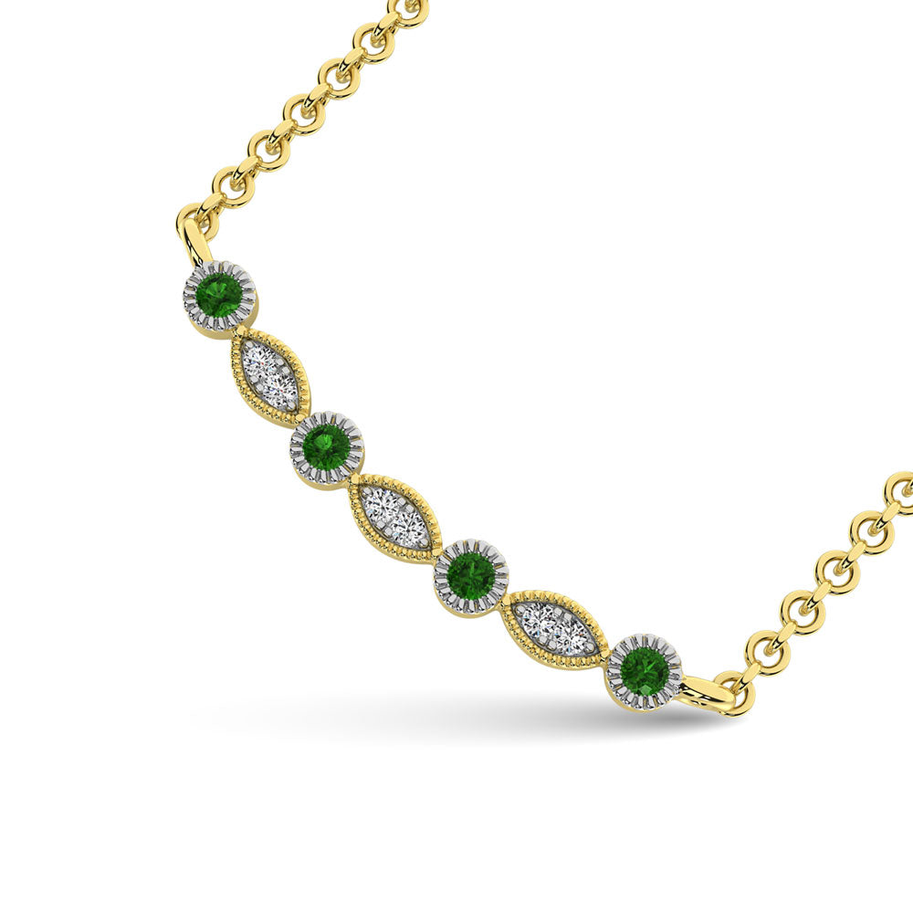 Diamond 1/10 Ct.Tw. And Tsaverite Fashion Necklace in 10K Yellow Gold