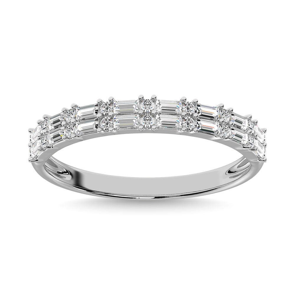 Diamond 1/3 Ct.Tw. Round and Baguette Cut Fashion Band in 10K White Gold