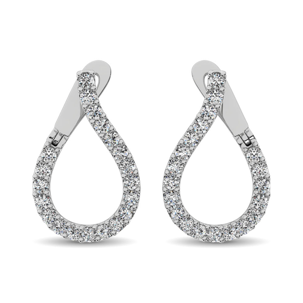 14K White Gold Diamond 5/8 Ct.Tw. Hoop Earrings