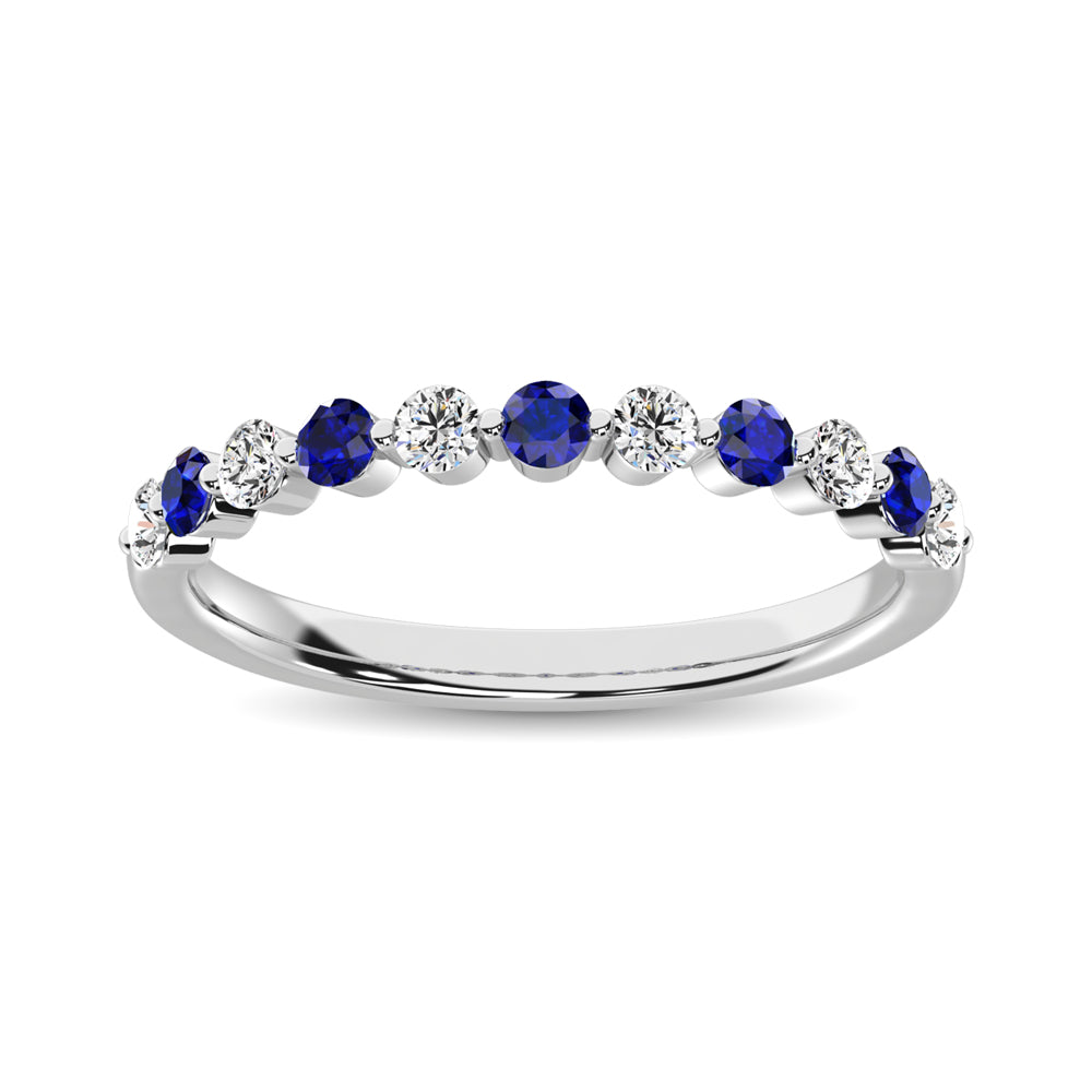 Diamond 7/8 Ct.Tw. And Blue Sapphire Stack Band in 14K White Gold ( 6 Diamond and 5 Blue Sapphire )