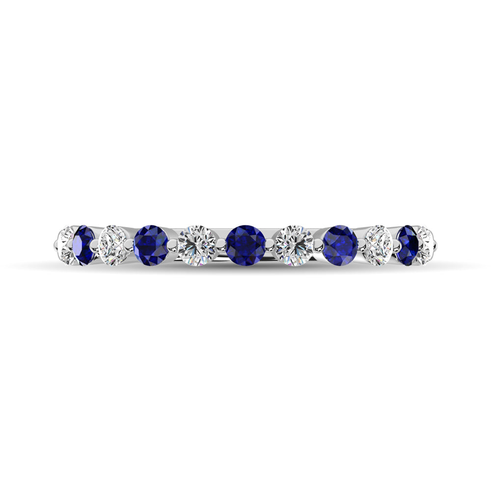 Diamond 7/8 Ct.Tw. And Blue Sapphire Stack Band in 14K White Gold ( 6 Diamond and 5 Blue Sapphire )