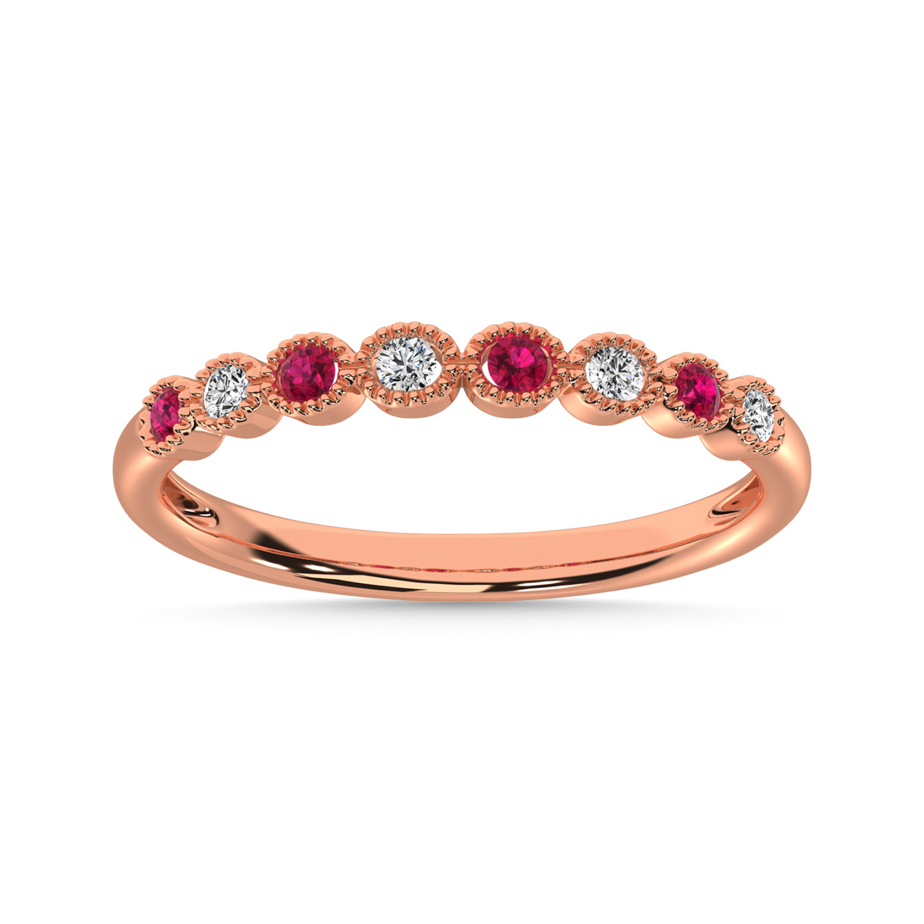 Ruby and Alternate Diamond 1/6 Ct.Tw. Stack Band in 14K Rose Gold