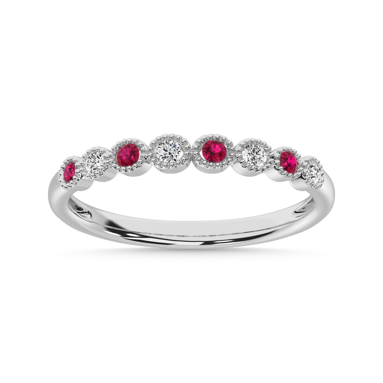 Ruby and Alternate Diamond 1/6 Ct.Tw. Stack Band in 14K White Gold