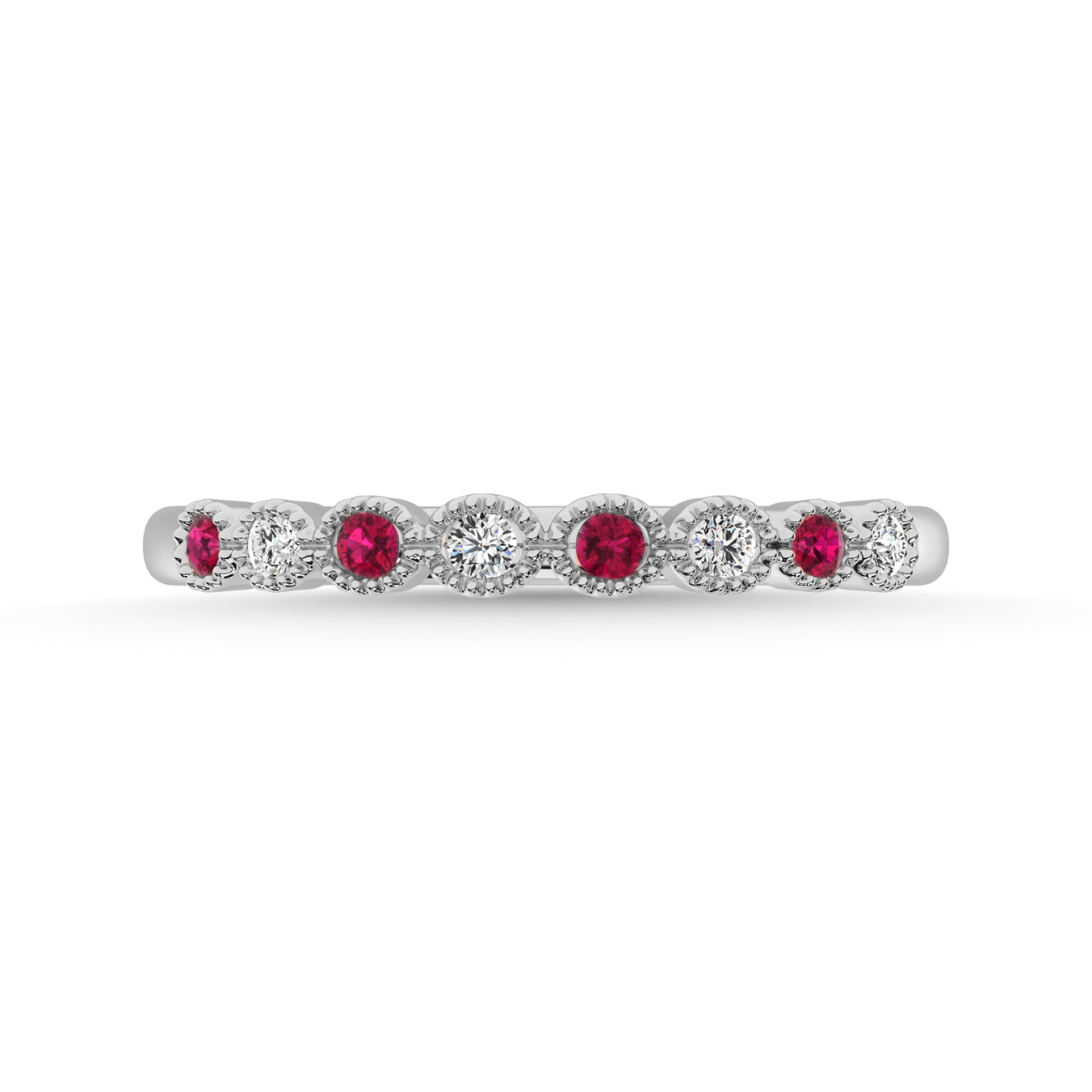 Ruby and Alternate Diamond 1/6 Ct.Tw. Stack Band in 14K White Gold