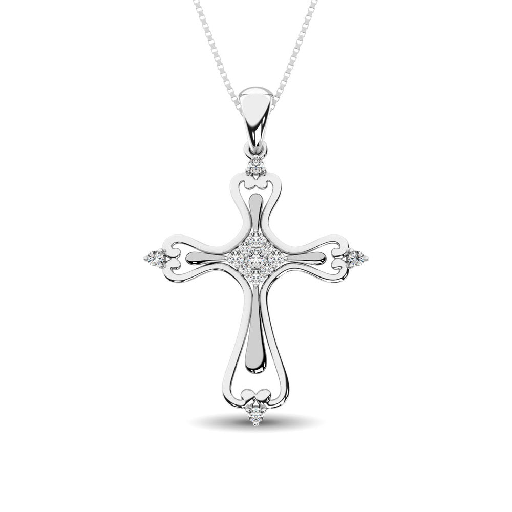 14K White Gold 1/8 Ct.Tw. Diamond Cross Pendant