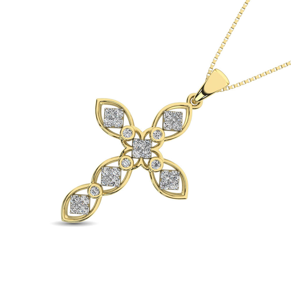 14K Yellow Gold 1/5 Ct.Tw. Diamond Cross Pendant