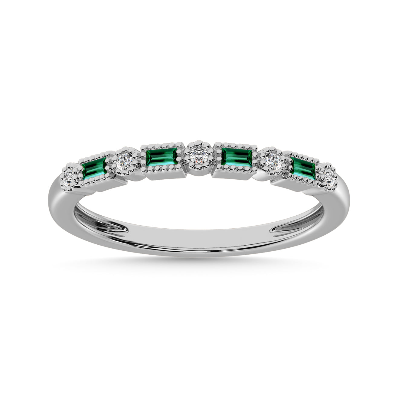 Emerald and Alternate Diamond 1/3 Ct.Tw. Stack Band in 10K White Gold