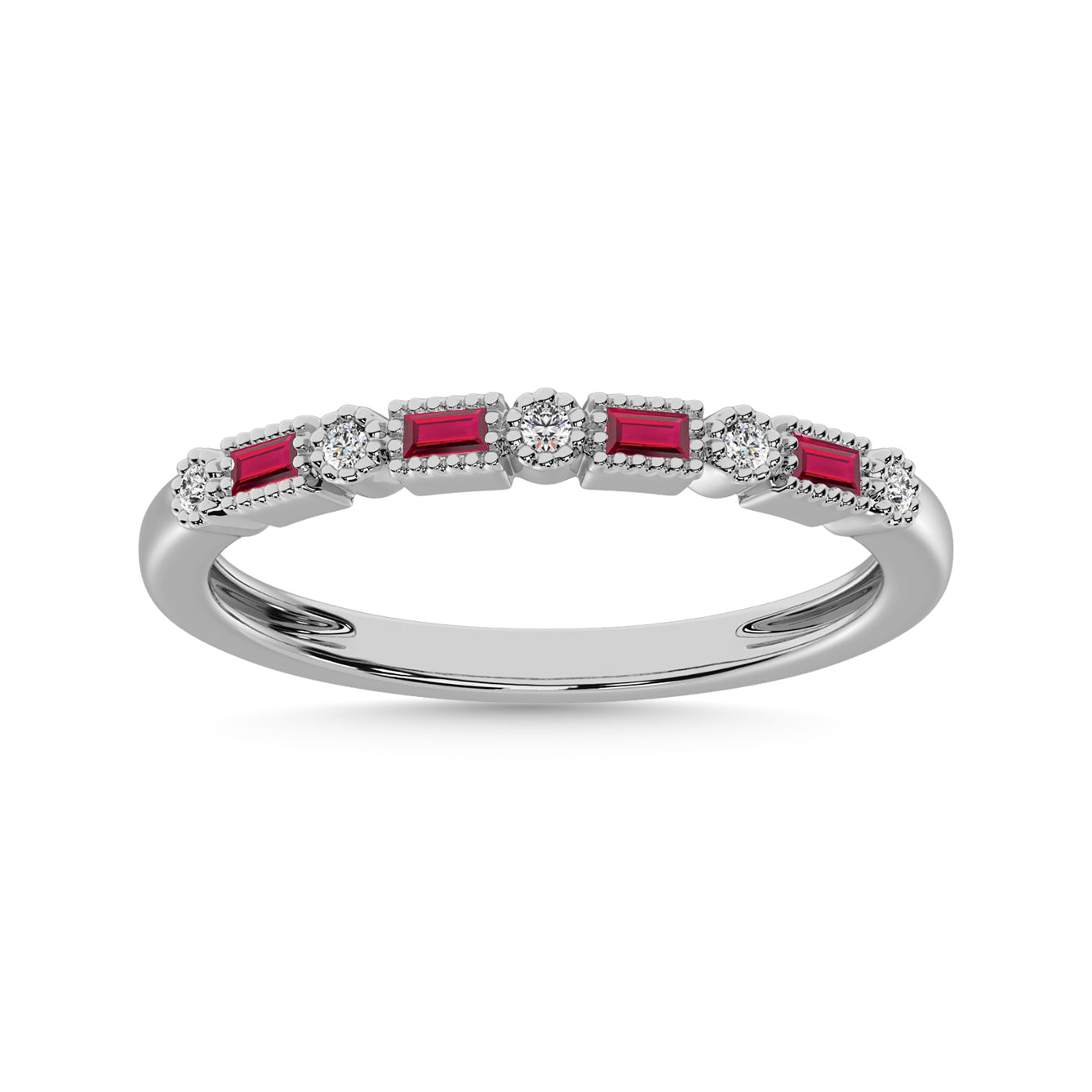 Ruby and Alternate Diamond 1/3 Ct.Tw. Stack Band in 10K White Gold