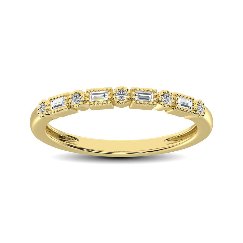 14K Yellow Gold 1/10 Ctw Round and Tapper Diamond Band Ring - thediamondsq