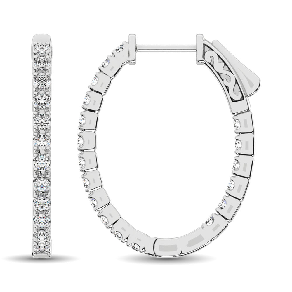 14K White Gold Diamond 9/10 Ct.Tw. In and Out Hoop Earrings