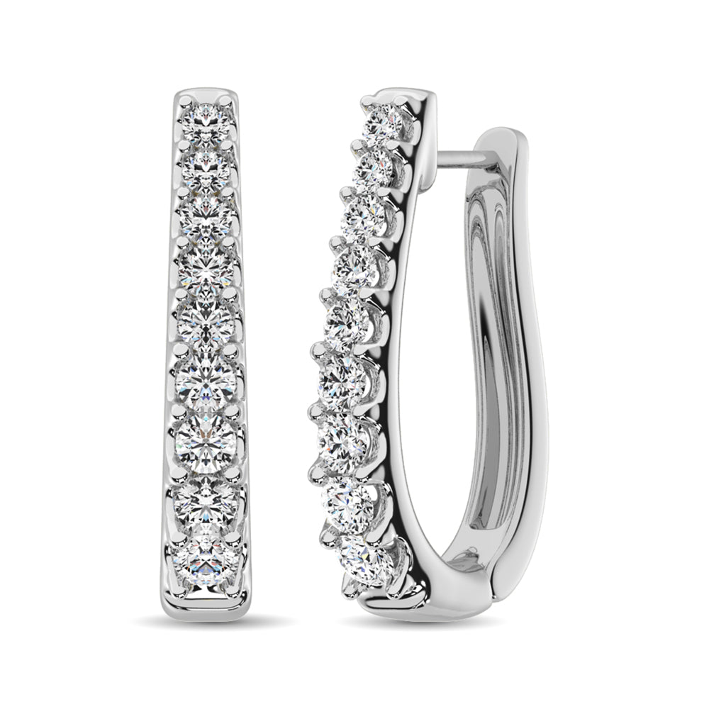 10K White Gold Diamond 1 Ct.Tw. Classic Hoop Earrings