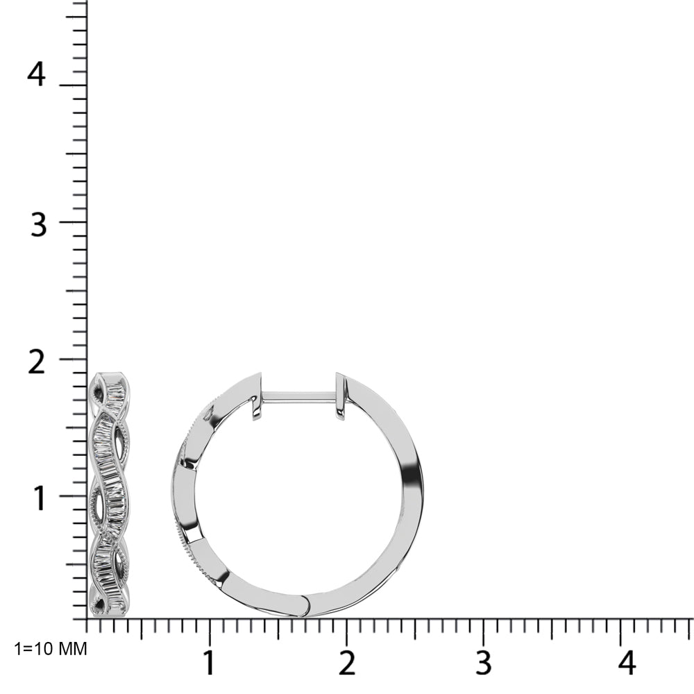 10K White Gold Baguette Diamond 1/5 Ct.Tw. Hoop Earrings