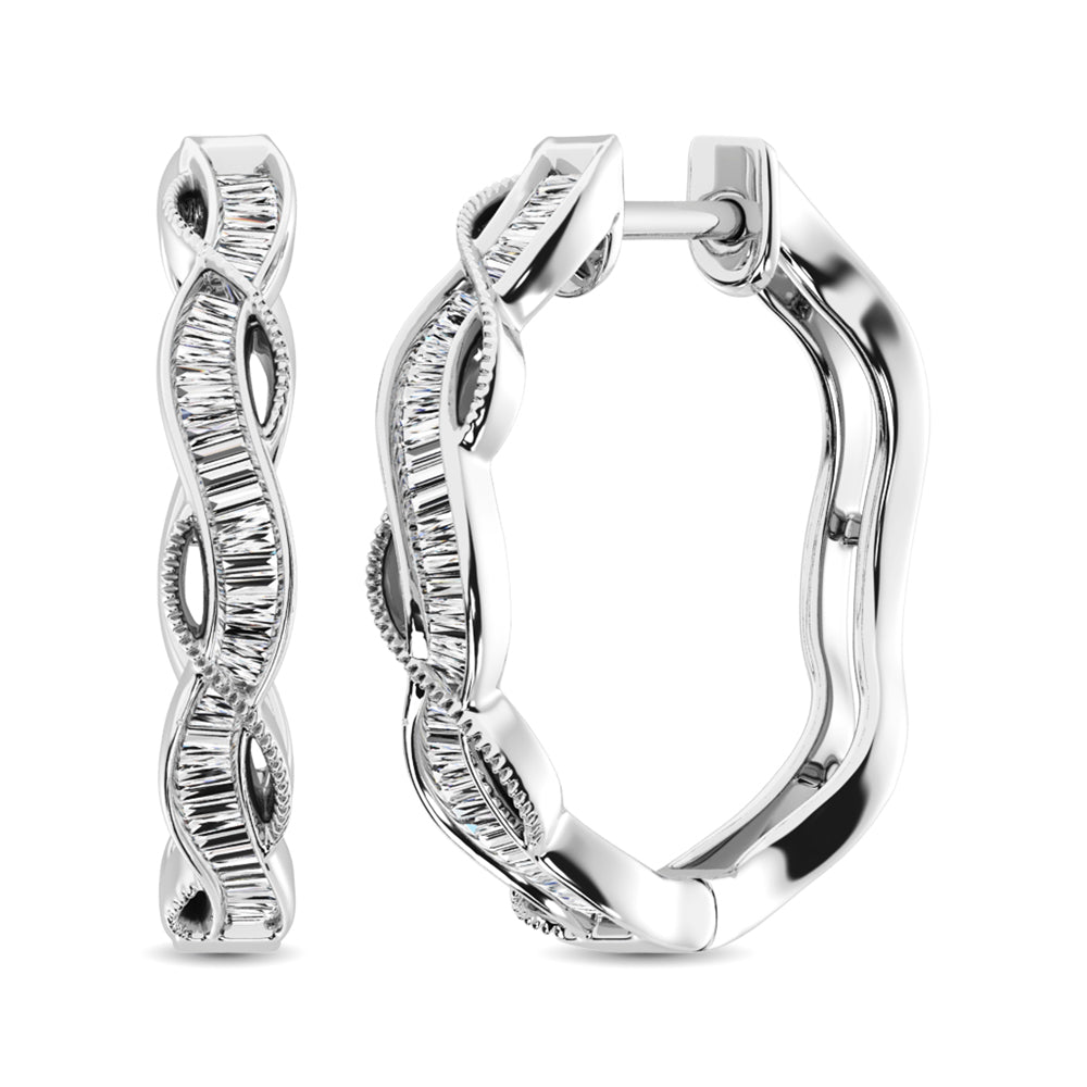 10K White Gold Baguette Diamond 1/5 Ct.Tw. Hoop Earrings