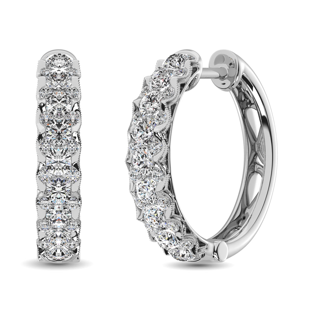 10K White Gold Diamond 1 Ct.Tw. Hoop Earrings