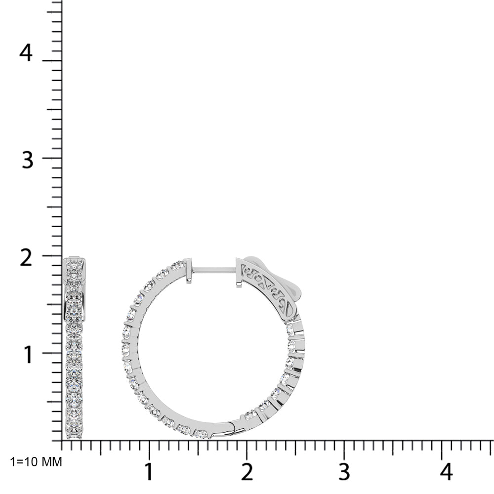 14K White Gold Diamond 1 1/2 Ct.Tw. In and Out Hoop Earrings
