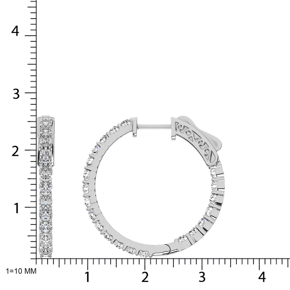 10K White Gold Diamond 2 Ct.Tw. In and Out Hoop Earrings