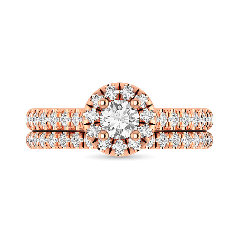 Diamond Classic Shank Single Halo Bridal Ring 1 ct tw Round Cut in 14K Rose Gold - thediamondsq