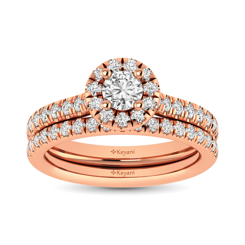 Diamond Classic Shank Single Halo Bridal Ring 1 ct tw Round Cut in 14K Rose Gold - thediamondsq