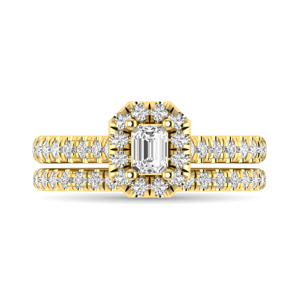 Diamond Classic Shank Single Halo Bridal Ring 1 ct tw Emerald Cut in 14K Yellow Gold - thediamondsq