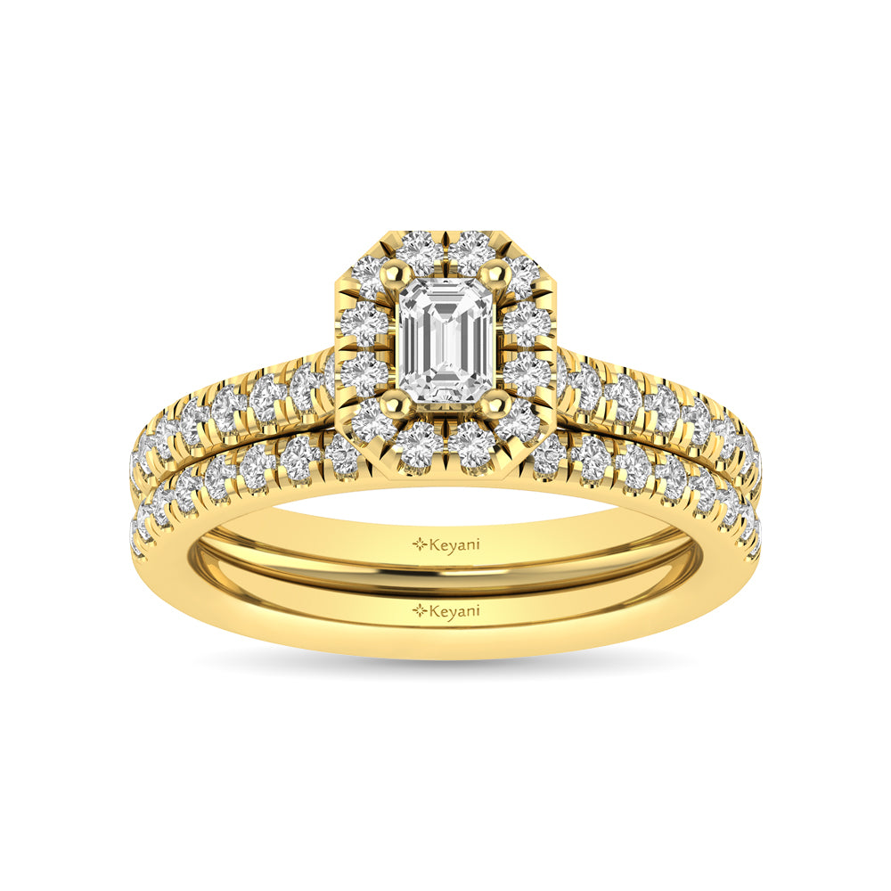 Diamond Classic Shank Single Halo Bridal Ring 1 ct tw Emerald Cut in 14K Yellow Gold - thediamondsq