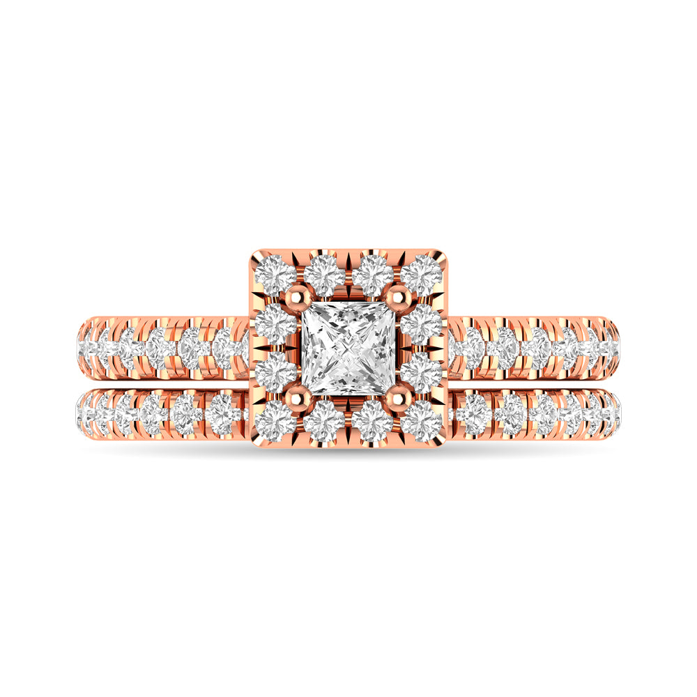 Diamond Classic Shank Single Halo Bridal Ring 1 ct tw Princess Cut in 14K Rose Gold - thediamondsq