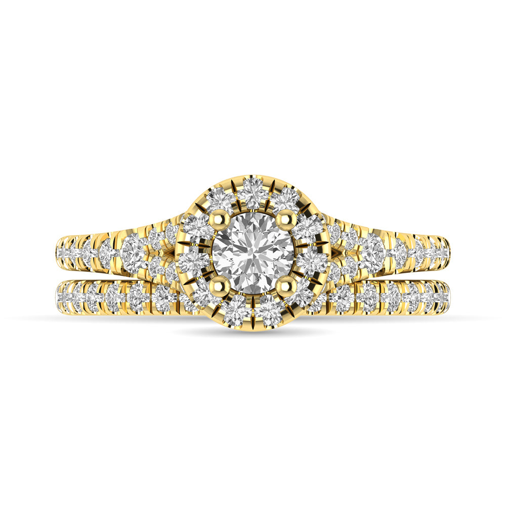 Diamond  Split Shank Single Halo Bridal Ring 1 ct tw Round Cut in 14K Yellow Gold - thediamondsq